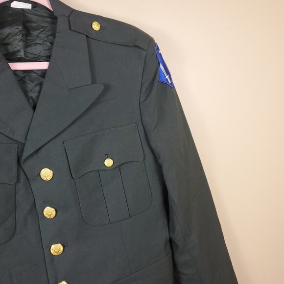 Vintage Army Green Service Coat Blazer Gold Tone Hardware Size 41R - Picture 4 of 12